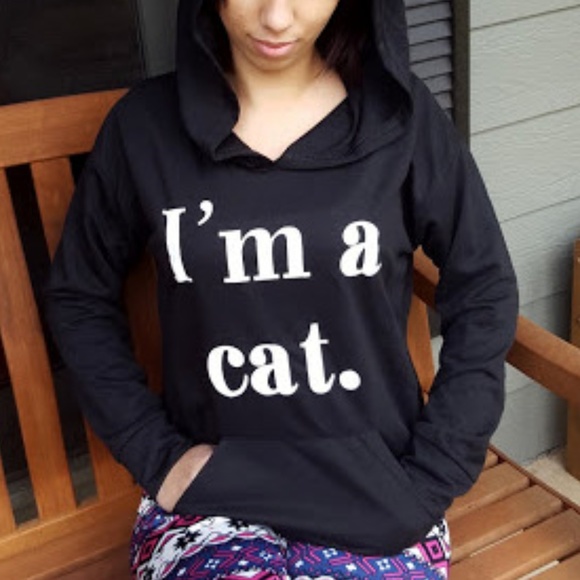 no brand Tops - Stylish "I'm a Cat" Pullover cat ear hoodie